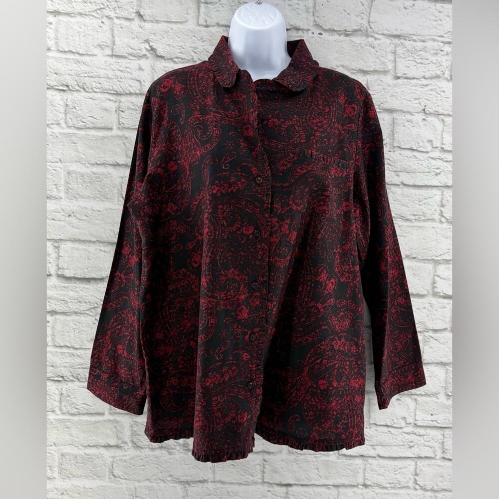 Soft Surroundings Dark Floral Paisley Button Front Long Sleeve Shirt Large